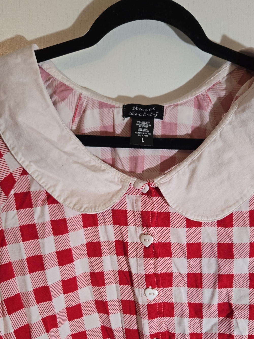 Sweet Society Red & White Gingham Peter Pan Collar Top
